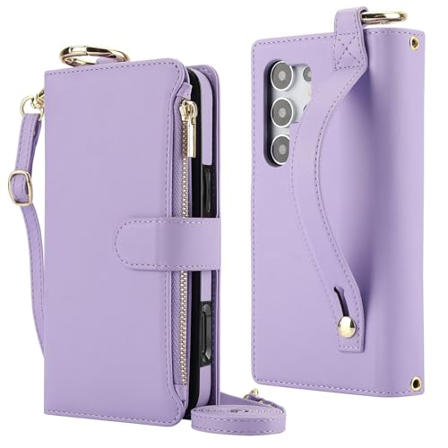 Étui Samsung Galaxy S21 avec fermeture éclair et bandoulière violette pour smartphone