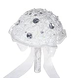 ISAKEN Brautstrauß Rosen Handgemachte Brosche Brautstrauß Braut Satin Rosen Blumen Hochzeit Brautjungfer Strauß Künstliche Blumenstrauß künstlicher Rosenstrauß Dekoration