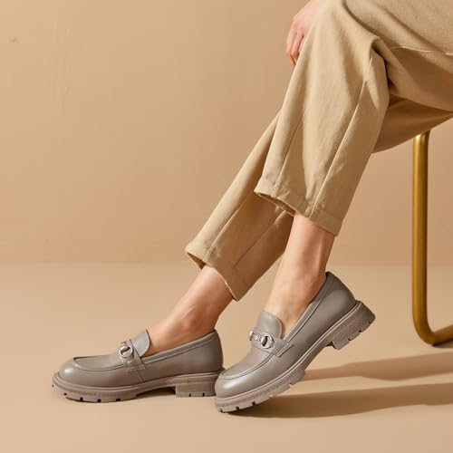 Image of BEAU TODAY Womens Platform Loafers, Leather Penny Loafer Shoes