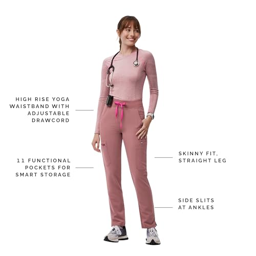 Image of FIGS YOLA High Waisted Skinny Scrub Pants for Women - 11 Pockets, 4-Way Stretch, Yoga Waistband