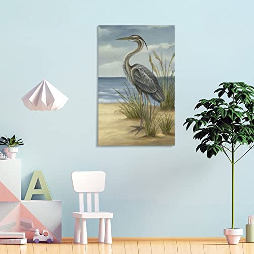 Heron Wall Art Great Egret Wall Art Seaside Bird Wall Art Rice Shore Wall Art Canvas Posters Prints Picture For Living Room Bedroom Office Kitchen Decor 24X36Inch(60X90Cm) Frame-Style #TOP3