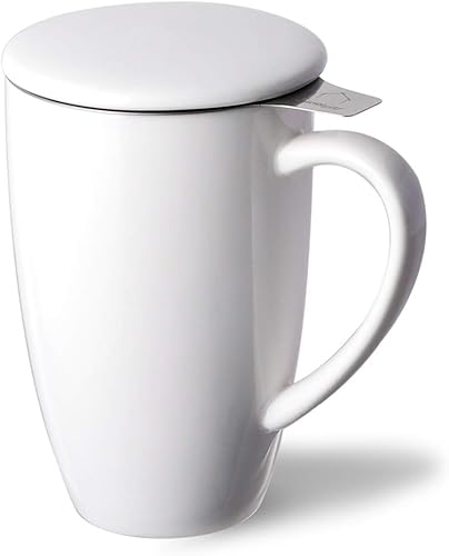 Sweejar Taza de té de porcelana con infusor y tapa, tetera con filtro, máquina de té para hojas sueltas, 16 onzas líquidas para té, café, leche,