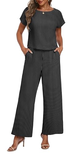Lepunuo Stripe Two Piece Outfits for Women Summer Casual Pullover