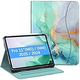 Fintie Folio Case for iPad Pro 11-inch (M5) 2025 / (M4) 2024 - Multiple Angles Viewing Stand Protective Cover with Pencil Holder & Pocket, Auto Wake/Sleep, Emerald Marble