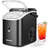 EUHOMY Nugget Ice Maker Countertop with Handle, Ready in 6 Mins, 35lbs Per Day, Removable Top Cover, Self-Cleaning, Portable Pellet Ice Maker with Basket and Scoop, for Home/Party/RV/Camping (Black)