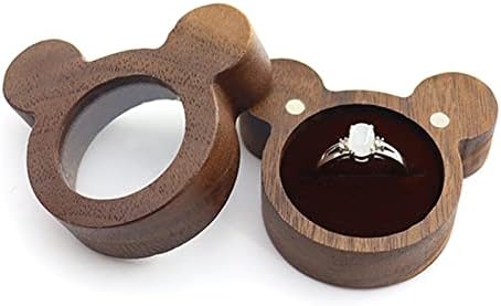Mamiddle Walnut Wood Ring Box Velvet Soft Interior Holder Jewelry Chest Organizer Earrings Jewelry Wooden Presentation Box Case for Proposal Engagement Wedding Ceremony Birthday Gift(Mickey-Window)
