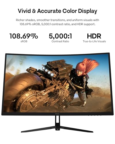 Image of Pixio PXC278 Wave 27 inch 180Hz Refresh Rate QHD 1440p Resolution 1650R Curved Fast VA Panel 1ms GTG Response Time Adaptive Sync HDR Curved Gaming Monitor