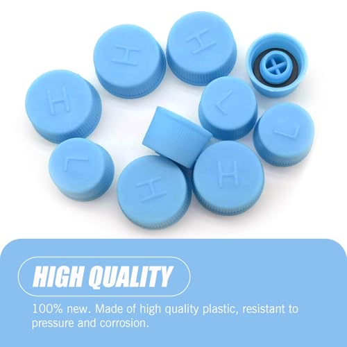 icykale 10 PCS Car Air Conditioner Valve Cover, 18mm x 9.5mm High Pressure + 15mm x 10.5mm Low Pressure Car Air Conditioner System Sealing Valve Core Cover, Fits for Most Asian Car Models (Blue) - Thumbnail 4