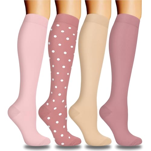 MuSylonz Compression Socks for Women & Men 4 Pairs Graduated Support Socks (15-20 mmHg) for Running Nursing Travel & Hiking Moisture-Wicking Athletic Performance Socks Reduce Calf Pain