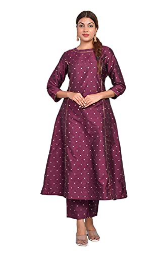 Image of Riara Art Silk Women Long Anarkali Kurti with Pant Polka Dot A-line Ladies Ethnic Wear Dress