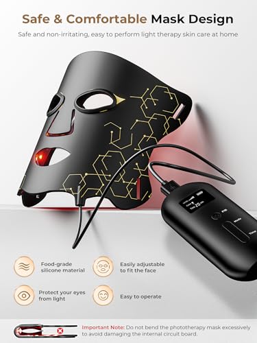 Image of Red Light Therapy Mask with Cooling Gel Pack, 7-Color NIR 850nm LED Face Mask, LED Light Therapy Mask (E106A) with Rechargeable Remote - 180 Mins Use, Red Light Mask Home Travel Gift, Black