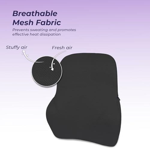 Image of Billebon Car Seat Back Support Cushion | Gel Infused Memory Foam Backrest Lumbar Support Cushion for Comfortable Long Drive & Back Pain Relief | Black | Ergonomic Support | Travel Office Home Use