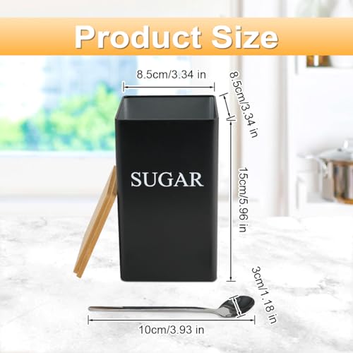 DIBALIYI 3 PCS Tea Coffee Sugar Canisters, Metal Canister Storage Jar Container Set, Food Storage With 3 Spoons, Rust Resistant Powder Coated Iron Caddies for Kitchen Organiser Worktop (Black) - Cosy Home Interiors DIBALIYI 3 PCS Tea Coffee Sugar Canisters, Metal Canister Storage Jar Container Set, Food Storage With 3 Spoons, Rust Resistant Powder Coated Iron Caddies for Kitchen Organiser Worktop (Black) - Image 2