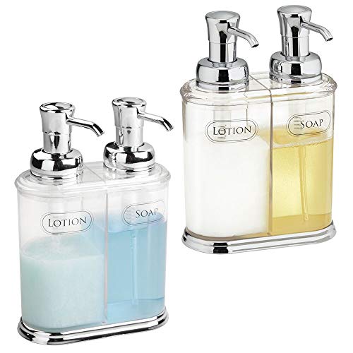 Preisvergleich Produktbild mDesign Seifenspender wiederbefüllbar eleganter Pumpseifenspender aus Kunststoff mit Pumpköpfen aus Chrom optimales Badzubehör mit jeweils ca. 350 ml Füllmenge - 2er-Set