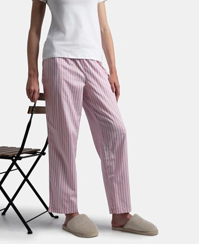 Image of Jockey RX06 Women's Super Combed Cotton Woven Fabric Relaxed Fit Striped Pyjama with Side Pockets (Checks & Prints May Vary)