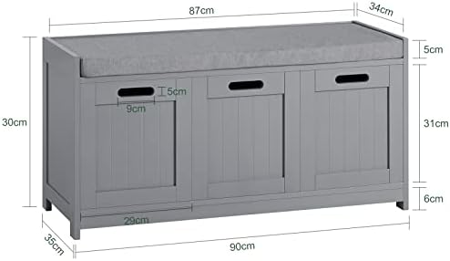 SoBuy Ławka na buty Ławka do przedpokoju Szafka na buty Nowoczesna komoda skrzynia 2 drzwi i 1 kosz Szary,Wymiary : 90x45x35 cm FSR80-SG