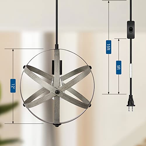 Dewenwils Plug In Pendant Hanging Light, Oak Wood Grain, Industrial Metal Globe Ceiling Light Fixture With 15Ft Cord And On/Off Switch For Kitchen Island, Bedroom, Dining Hall, Entryway #TOP5
