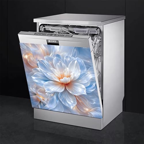 Image of BVBOX Dishwasher Magnet Cover 23 inchx26 inch, Reusable Magnetic Refrigerator Covers, Decorative Magnets Cover Fridge Door Skin Panel Stickers for Home Kitchen Appliance (Blue Lotus, 23 inchx26 inch)