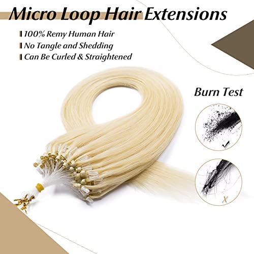 Sego Micro Beads Hair Extensions Human Hair 14 Inch Bleach Blonde Micro Loop Human Hair Extensions Natural Straight Micro Ring Human Hair Extensions 50G 100 Strands Cold Fusion Hair Extension 613# #TOP1