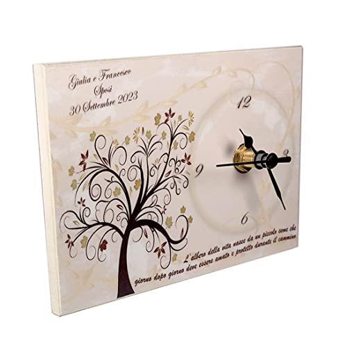 Bomboniera orologio modello Albero della vita per matrimonio, battesimo, cresima, comunione. Personalizzato, misura cm. 10x14 e movimento silenzioso al quarzo.