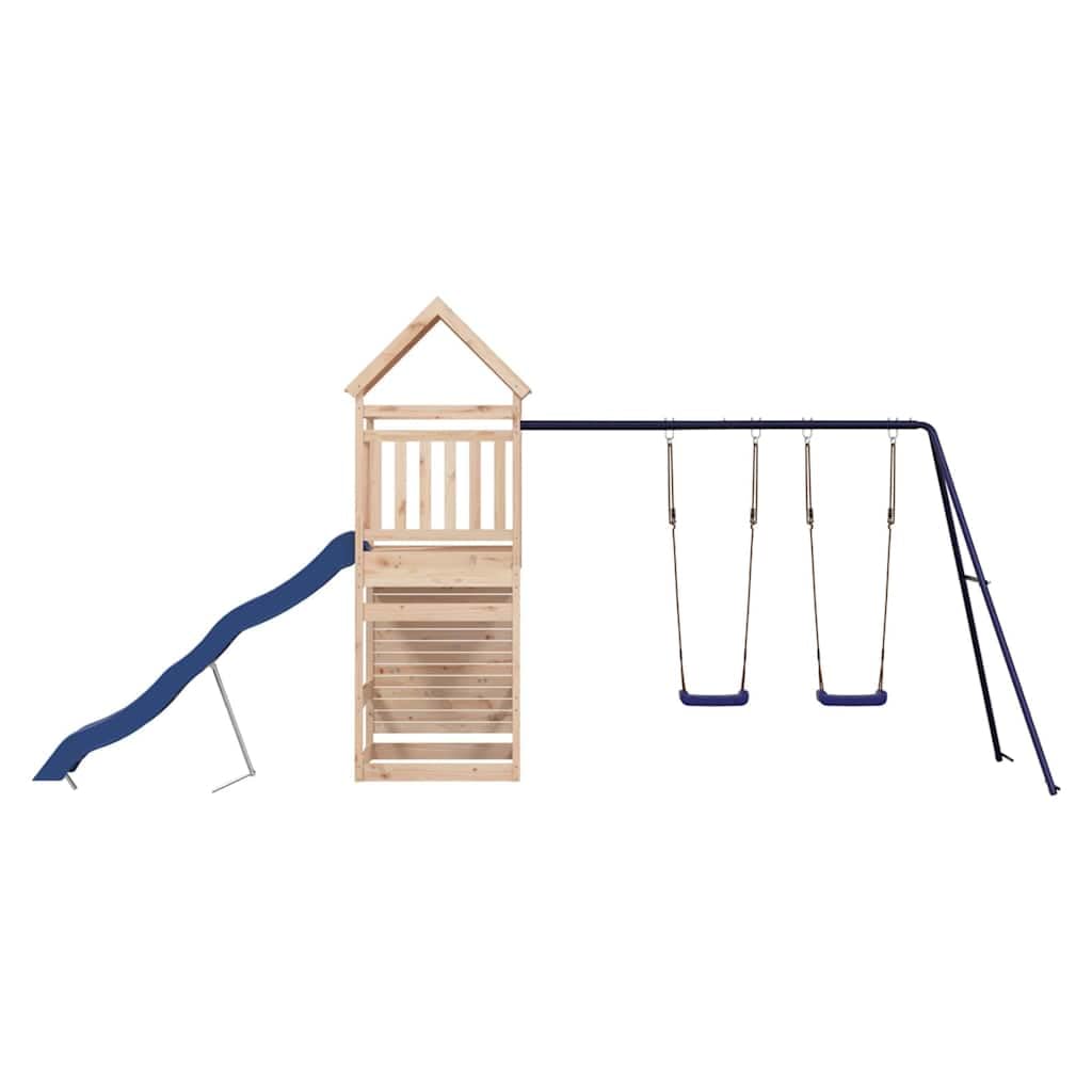 Torre da gioco in legno di pino massiccio con altalena, scivolo ondulato, sabbiera e struttura da arrampicata, casetta da gioco per bambini in giardino, costruzione stabile per avventure e