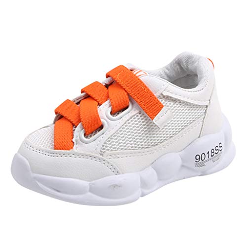 Kids Boys Girls Air Mesh Sneakers Toddler Infant Athletic Running Sports Shoes Soft Sole Anti-Slip Lightweight Hook Loop Baby Walkers (Orange, 5-5.5Years)