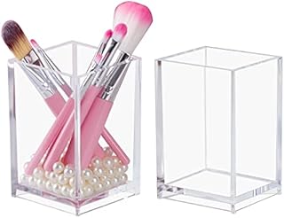 Dezzer Clear Acrylic Pencil Holder, Makeup Brush Holders, Pen Holder for Desktop Stationery Organizer, 2 Pack Clear Pen Cup for Office Desk Accessories, School, Home Supplies
