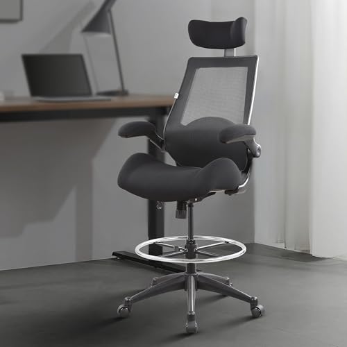 BOLISS 400lbs High Back Computer Office Drafting Chair Flip up Armrests Lumbar Support Adjustable Big Footrest Ring(Black)