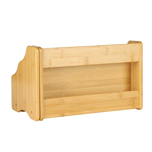 Expandable Desktop Bookshelf Organizer with Tissue Box, Bamboo Desk Storage Shelf Rack Mail Sorter Bookcase Table Counter Holder for Pencil Remote Office Supplies