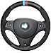 Price comparison product image MEWANT DIY Customized Hand Stitch Black Genuine Leather Black Suede Car Steering Wheel Cover for M Sport M3 E90 E91 E92 E93 E87 E81 E82 E88 X1 E84