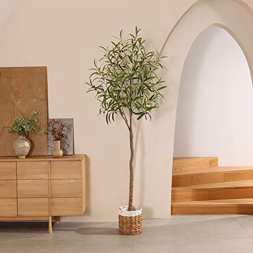 Oakred Artificial Olive Tree 7Ft Tall Faux Plants Fake Topiary Silk Trees With Realistic Fruits Leaves And Trunk Artificial Potted Tree For Home Indoor Entryway Office Gift Decor, Set Of 1 #TOP3