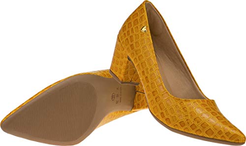 Scarpin Lumiss Salto Grosso (35, Croco mostarda)