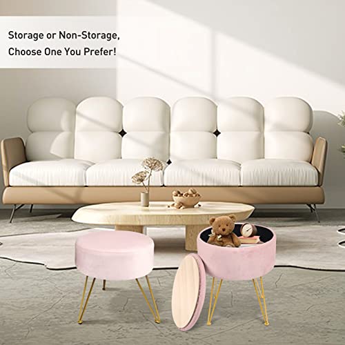 Ecomex Velvet Round Ottoman With Metal Legs, Upholstered Round Footrest Stool Footrest Ottoman Vanity Makeup Stool Modern Furniture For Living Room Bedroom, Pink #TOP7