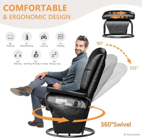 Image of JIASTING 360 Swivel Recliner Chair, Nursing Glider Rocking Recliner Chair with Ottoman & Side Pockets, Gliding Chair for Nursery, Office, Living Room, Bedroom, Metal Frame