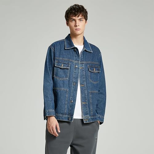 Image of Denim Jacket Men Vintage Autumn and Winter Tops Mens Denim Trucker Jacket