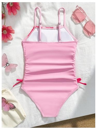 Image of Milumia Girl's Floral One Piece Swimsuit Bow Tie Side Spaghetti Strap Bathing Suit