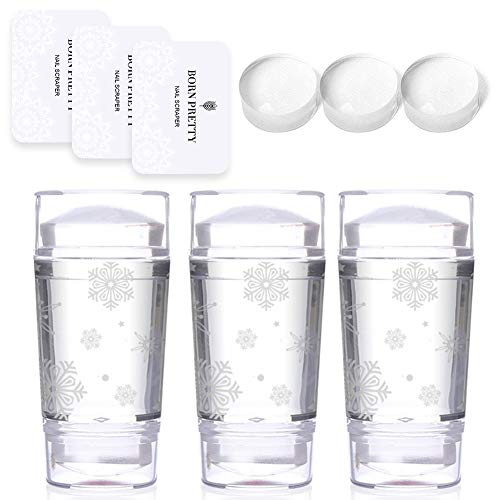 BORN PRETTY 3 Pcs Double Head Jelly Clear Nail Stampers 3 Pcs Replace Silicone Stamper Heads 3 Pcs Nail Scrapers Nail Stamping Kits DIY Nail Art Tools Bundle