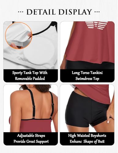 Image of Urchics 2026 Women Two Piece Tankini Swimsuit Tummy Control Plus Size Long Torso Top and High Waisted Boyshorts Bathing Suits