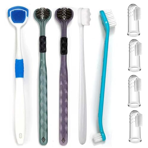 Image of Dog Toothbrush Kit, 360-Degree Finger Three-Sided Design, Non Slip Dual Head Dog Toothbrush, Easy Teeth Cleaning and Dental Care (9 Pack)
