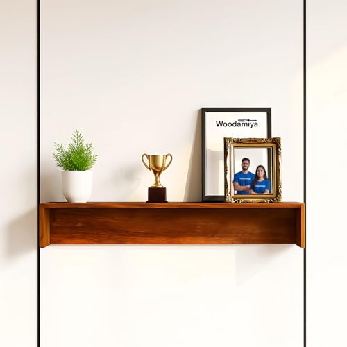 Image of Solid Wood Floating Wall Shelf | Premium Wooden Wall Mount Shelf for Living Room, Bedroom & Office | Durable & Elegant Display Shelf -46 Inch (Natural Finish)