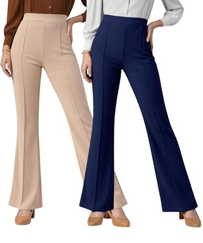 Image of Women Solid Flared Trousers Pack of 2 | High Waist Stretchable Office Pants for Women | Formal Bell Bottom Palazzo Trouser Combo
