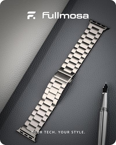 Image of Fullmosa Metal Band with Case for Apple Watch 45 /44 /42mm | Fits iWatch Series 9 /8 /7 /6 /5 /4 /3 /2 /1,SE3 /2 /1,Stainless Steel Strap for Men Women Professional Office Starlight