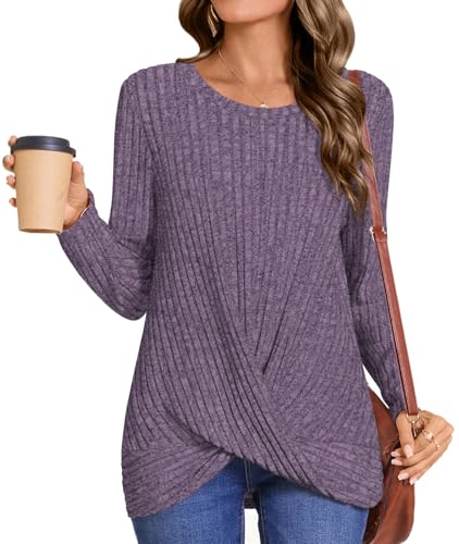 Image of HOTGIFT Women's Pullover Sweaters Winter Tunic Tops Long Sleeve Crewneck Shirts Casual Comfortable Blouse