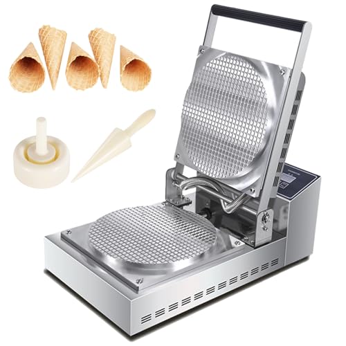 Máquina eléctrica para hacer conos de helado, 1200 W, con tiempo y temperatura ajustables, antiadherente, pantalla digital para restaurantes y panaderías.