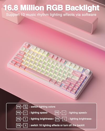Image of AULA F75 75% Wireless Mechanical Keyboard, Hot Swappable Pink Creamy Keyboard, Pre-lubed Linear Switches, PBT Keycaps, 2.4GHz /Type-C /BT5.0, RGB Backlit Computer Gaming Keyboards for Office /Laptop /PC