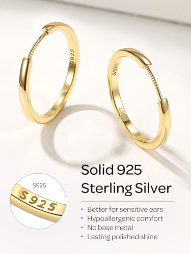 Image of ChicSilver 925 Sterling Silver Huggie Hoop Earrings Small Hoop Earrings for Women Hypoallergenic Silver Huggie Earring Cartilage Earrings for Women (6 /8 /10 /12 /14 /16 /18 /20MM)