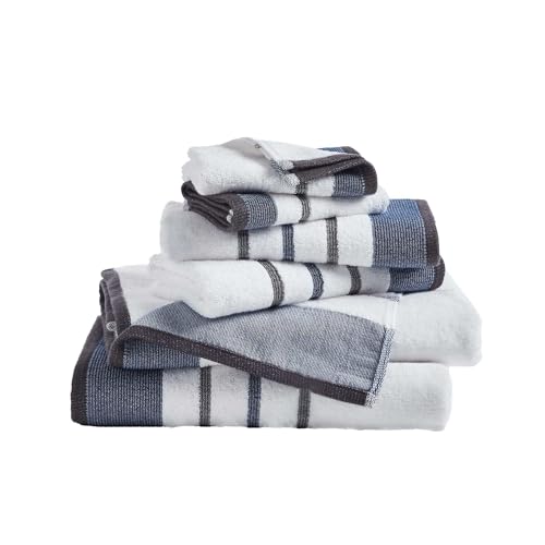 Great Bay Home Decorative Bath Towel Set – Luxury Cotton 6 Piece Towel Set – 2 Bath Towels, 2 Hand Towels, 2 Washcloths – Luxurious, Ultra-Soft, Durable Towels for Bathroom Decor (Blue/December Sky)
