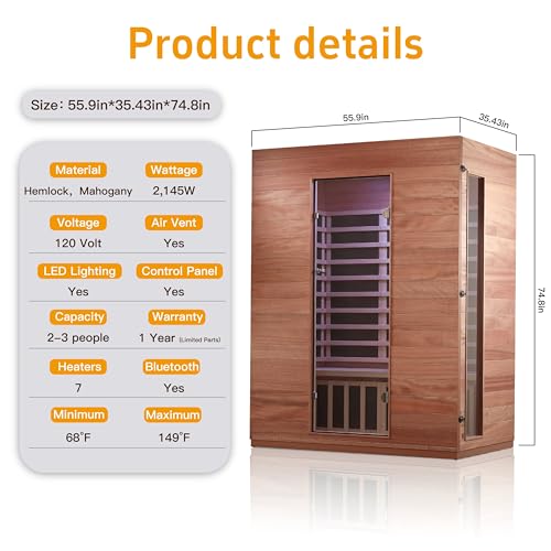 Image of Infrared Sauna,Low EMF,3 Person Sauna,2145W,Indoor Sauna