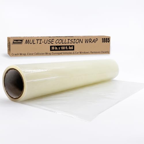 MAXIFILM Crash Wrap, 36 inch x 100 feet, Clear Collision Wrap for Damaged Vehicles & Car Windows, Removes Cleanly, Attaches Securely, Removes Cleanly (1885)