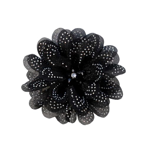 Image of Rhinestones Flower Fabric Big Brooches Lapel Pins for Women Elegant Organza Floral Brooch Pin for Dresses Suit Wedding Banquet Clothes Accessories Fashion Jewelry 130mm